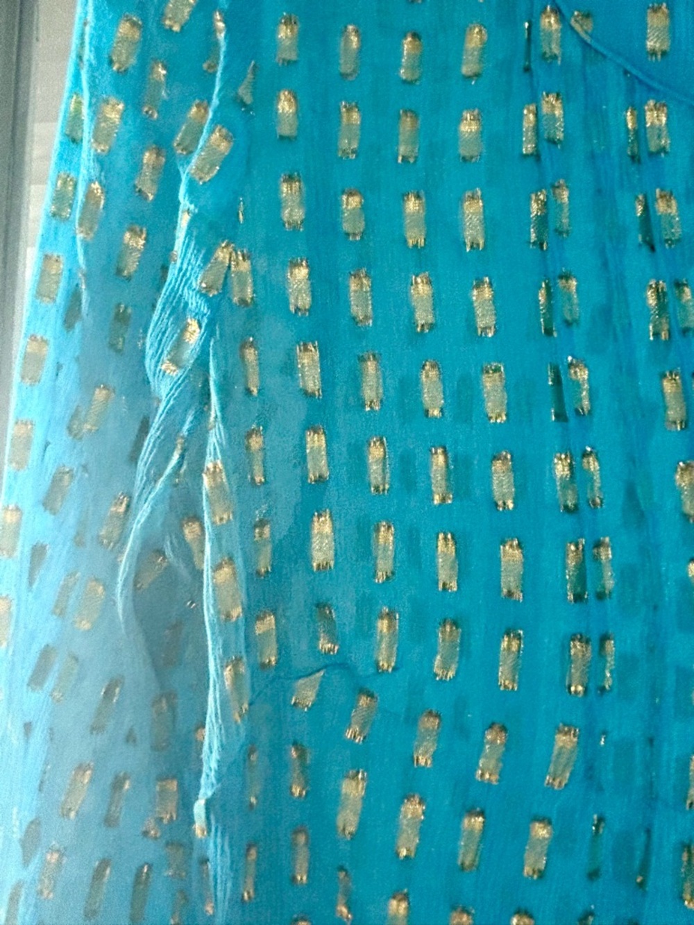 Lilly Pulitzer Turquoise Blue Metallic-Print Long Sleeve Blouse - Picture 4 of 8